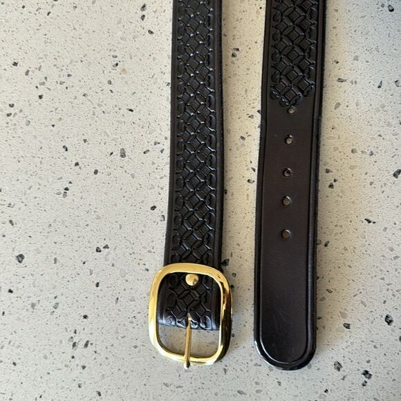 Genuine Leather Men’s Black Embossed Work Casual Belt Size 38 - Picture 3 of 12